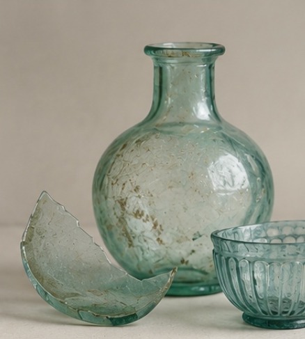 Illustrative image of historic glass vessels in soft light